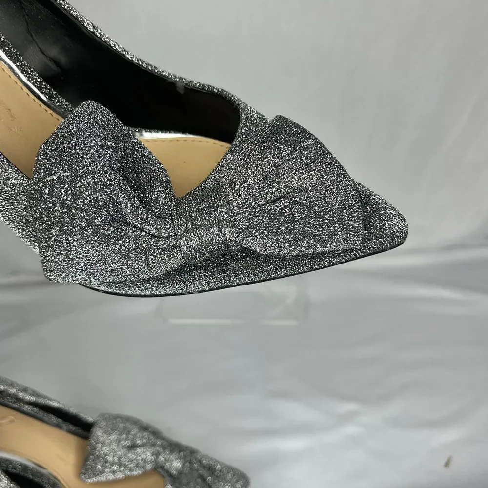Jewel Badgley Mischka Pumps Womens 5.5‎ Silver Glitter Rhinestone Bow Stiletto